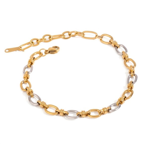18K Gold Plated Two Tone Chain Bracelet - Picture 2 of 7